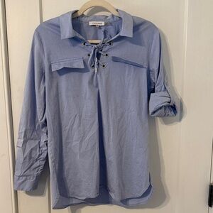 Calvin Klein Sky Blue Lace-Up Blouse